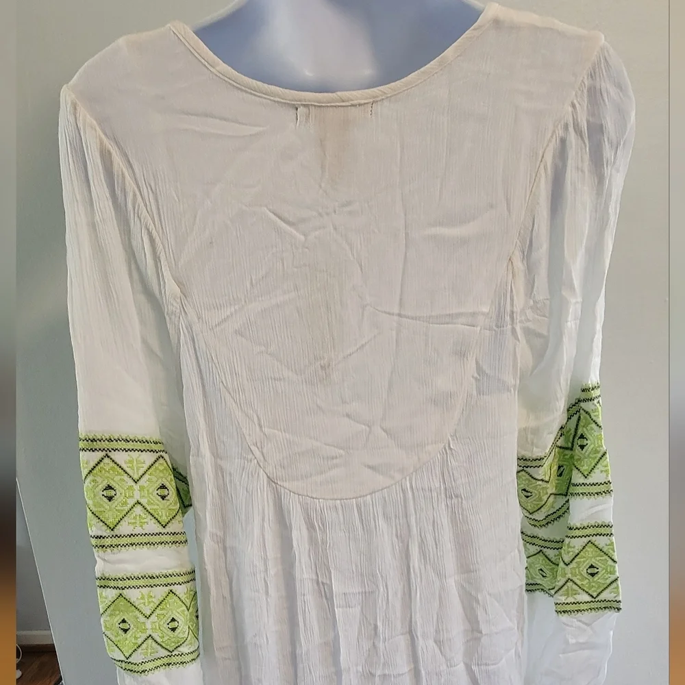 L NWT Chealsea & Theodore Tassel Embroidered Tribal Boho Shift Dress Cotton Midi - Picture 4 of 6